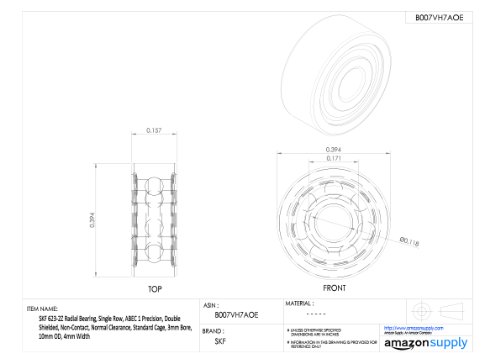 Skf 623-2z rolamento radial, linha única, precisão ABEC 1, blindagem dupla, sem contato, folga normal, gaiola padrão, furo de 3 mm, 10 mm, largura de 4 mm