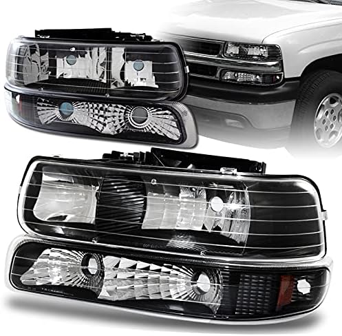 Driftx Performance 4pcs Habitação preta faróis + lâmpadas de pára -choques Combo Combo com 1999 2000 2001 2002 Chevrolet Silverado