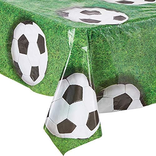 Beistle 54532 Bola de futebol Retangular plástico de mesa de mesa, 54 por 108 polegadas, verde/branco/preto