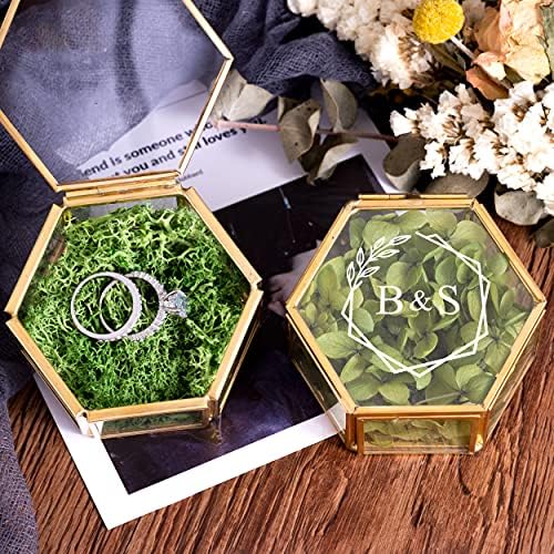 Caixa de anel de vidro personalizada de Kwood, caixa de jóias de noivado caixa personalizada, caixa de anel de anel geométrico de