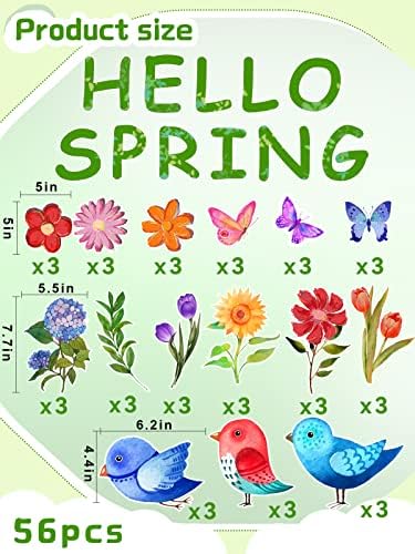56pcs Spring Bulletin Board Decorações para sala de aula- pássaros de borboleta floral Birds Paper Flower Cutouts