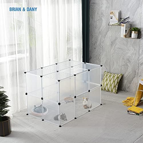 Brian e Dany Pet Playpen, cerca de quintal de plástico portátil para animais pequenos com porta, 28 painéis, 13,8 x 13,8 polegadas, fumaça