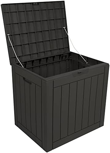 BEBUU Caixa de deck pequena de 31 galões - Caixa de deck de armazenamento ao ar livre de resina leve e assento para almofadas