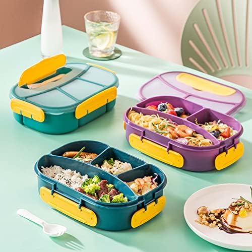 Coloch 3 Pacote de lancheira bento com tampa e colher de travamento, 4 compartimentos divididos contêiner de armazenamento de alimentos portátil recipiente de preparação para a escola, trabalho, piquenique, viagem, controle de porção