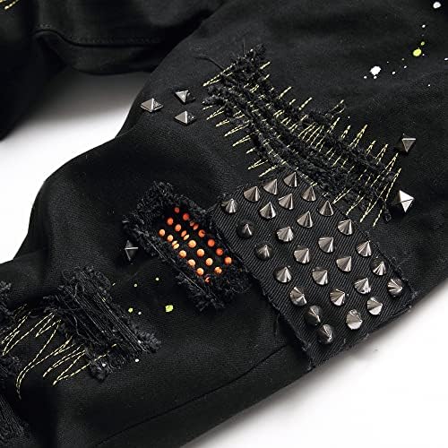 Huangshen Jeans Men Black Ripped Design Palnts Straight Pernas Moda Destruída Cosidade