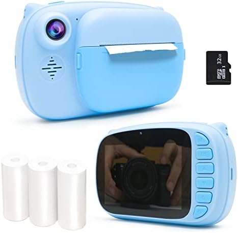 Câmera de impressão para crianças com lente dupla HD e tela de 3,5 polegadas, cartão TF de 32 GB, câmera de vídeo selfie, papel de