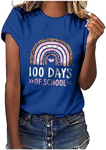 Mulheres tops, Tie Dye Happy 100th Day of School School Student 100 Days T-shirt Funny Cheft Graphic Tees for Women