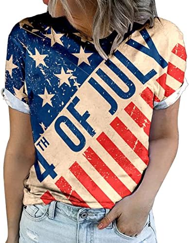 4 de julho camisas femininas camisa da bandeira americana de manga curta redonda pescoço EUA 4 de julho Camisas mulheres