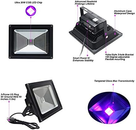 Luz de inundação de luz preta UV de 20W luzes pretas UV para pôsteres fluorescentes brilho de néon no escuro Blacklight Blacklight