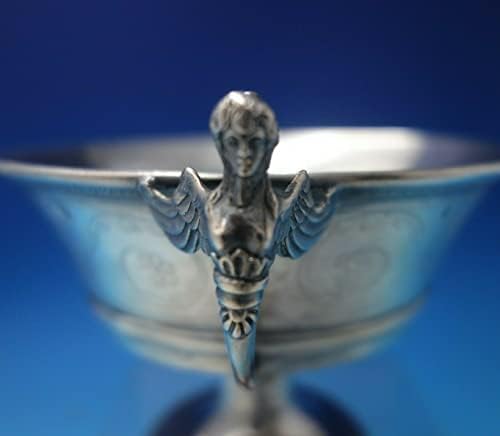 Francês .950 Silver Pedestal Bowl Cast Winged Angels Birds Shields Flowers #5427