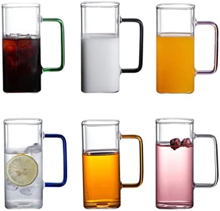 Desyifo Seis Corpos Highball, 13 onças de água, xícaras de vidro com conjunto de alça colorido de 6, bebendo copos para água, suco, leite