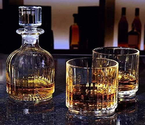 Depila Whisky Decantador Decanter de uísque conjunto para bourbon ou vinho escocês de bebidas alcoólicas, inclui 2 copos de uísque para decantadores de bebidas alcoólicas, conhaque, vodka e licor escocês
