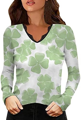 O dia de São Patrício de São Patrício CLOVER PRIMA SWORLS CASUAL CASUAL DE MANAGEM LONGA LONGA MANAGELA TOPS PULLOVER