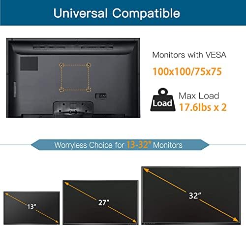 Pacote Huanuo-2 itens: suporte de monitor duplo, por 13 a 32 polegadas com base pesada e monitor duplo suporte de mola