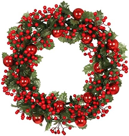 TJLSS Christmas Wreath 50cm com folhas verdes de frutas vermelhas guirlanda de flores para a decoração da festa da porta da frente