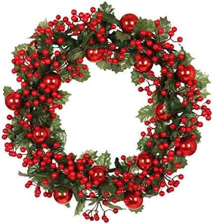 TJLSS Christmas Wreath 50cm com folhas verdes de frutas vermelhas guirlanda de flores para a decoração da festa da porta da frente de casa