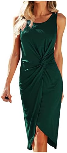 Vestido de primavera e verão para mulheres 2023 Moda Casual Sleeveless Round-G-Golk Soll Color Slim Dress