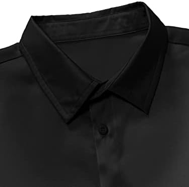 Milumia Men's Casual Botão de cetim dianteiro Camisetas sólidas de colarinho de rolo curto para o trabalho