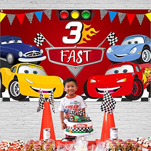 ICASY Race Car 3rd Birthday Party Beddrop Decoration Let's Go Racing Fast 3 Fotography Background Banco de Posters de Racing
