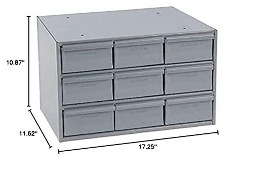 Durham 004-95 Gabinete de armazenamento vertical de aço laminado cinza laminado, largura de 17-1/4 x 10-7/8 altura x 11-5/8 profundidade, 9 gaveta