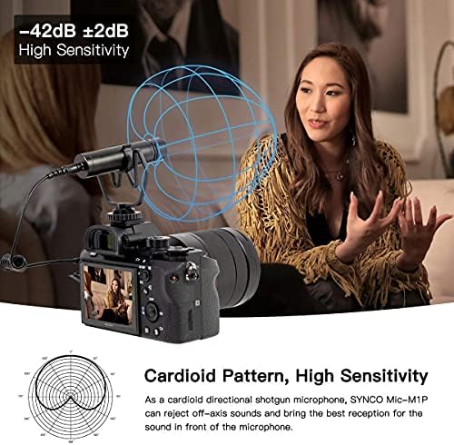 Microfone cardióide de espingarda Synco, kit de suporte para câmera de vídeo de vídeo M1P para smartphone de câmera de câmera