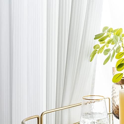 Cortinas brancas de Yancorp White 63 polegadas de comprimento para a sala de estar quarto boho fazenda branca texturizada cortina semi -pura