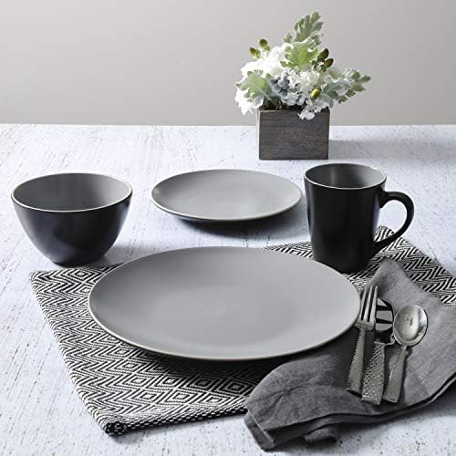 Gibson Soho Lounge SoHo Lounge Matte Dinnerware Conjunto, Serviço para 4, Cinza de dois tons