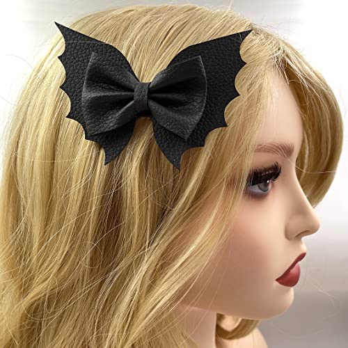 2Pairs Black Batwing Shape Bowknot Hair Clipes esquerda e direita Couro de couro PU Cantas de Halloween Meninas Acessórios