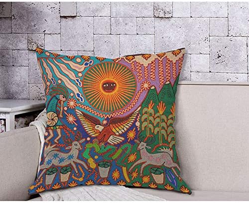 Aoyego oaxacan mexico mexicano maia asteca tribal boho arte arremesso de travesseiro animal florestas solar sol colorido