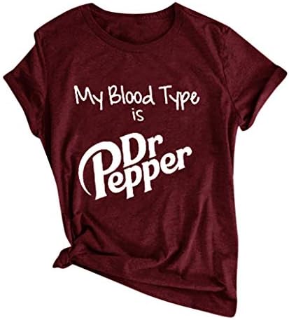 Camisetas gráficas para mulheres adolescentes tsshirt engraçado da moda com ditados meu tipo de sangue é Dr Pepper Manga
