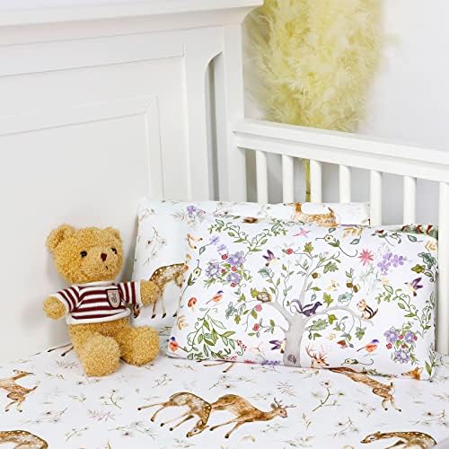 Folhas de berço para bebês e travesseiros de criança para meninas de meninos, lençóis de cama de animais da floresta e pequenos travesseiros