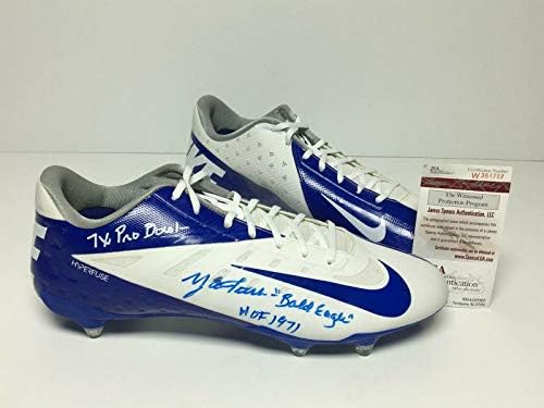 Y.A. Tittle assinou chuteiras de futebol nike Hof 71/águia careca/7x Pro Bowl JSA 1797 - Cleats da NFL autografada