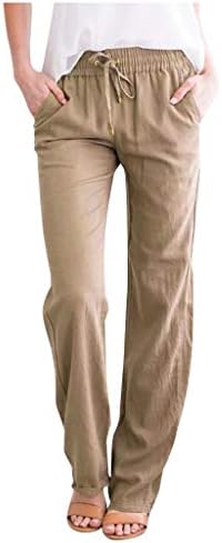 Calças de linho de algodão feminino meymia, 2023 Women Women Casual Cor Solid Color Alto Atenda Coloque Sorto Corte
