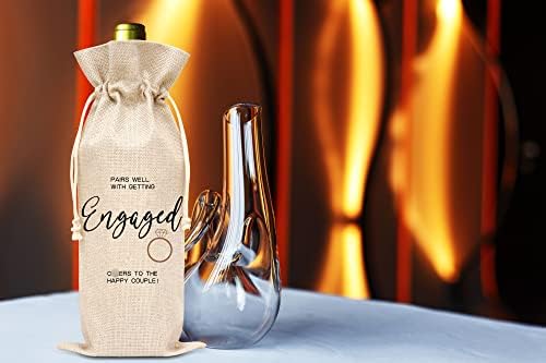 Sacos de vinho de engajamentos - Bolsa de presente de vinhos de linho de algodão com cordão, presente para casais de casamento, presente