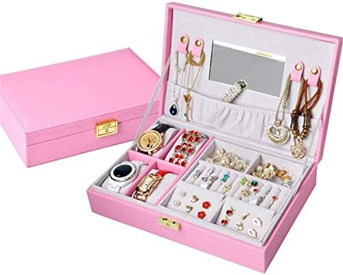 Caixa de jóias Organizador mostra a caixa de jóias de couro de bloqueio de bloqueio de jóias de jóias de jóias de jóias de jóias de jóias portátil / 28 * 19 * 7cm