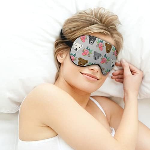 Máscaras para os olhos do sono, pitbulls tecido floral cão máscara de olho no sono e olhos vendados com cinta elástica/bandana