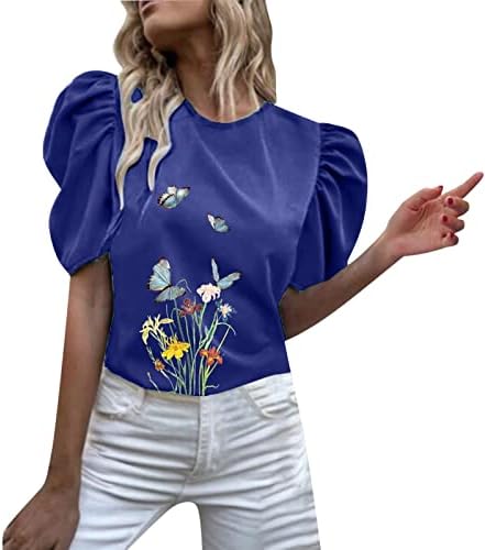 Camiseta rápida camiseta feminina feminina dobra manga curta Crew pescoço flor estampada camiseta superior de manga comprida camiseta mulher mulher