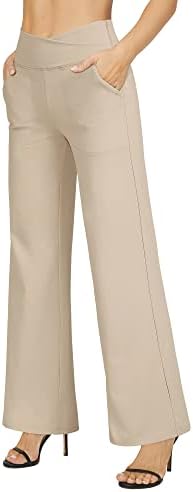 G4 Free Womens Wide perna Capri Pants estrias Calças cruzadas de cintura alta Coloque calças com bolsos para trabalho casual