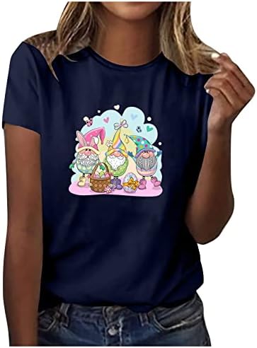 Camisas de Páscoa para mulheres engraçadas coelhinhos gráficos tee adolescente meninas casuais blusa curta manga curta