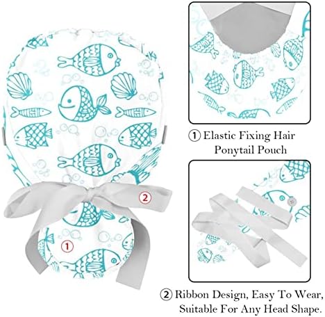 RodailyCay aquarela peixes de algas marinhas de trabalho com botão e banda de moletom 2 PCs reutilizáveis ​​Cirurgia cirúrgica Chapé