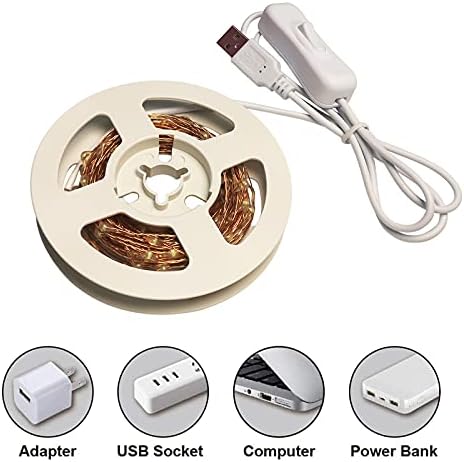 Luzes de fada USB Ruichen 33 pés 100 Luzes de cordas LED com interruptor acesiado/desligado, luzes de fio de cobre à prova d'água para o quarto de parede de parede coroa de teto de Natal Festa de casamento da Páscoa