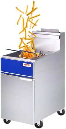 Frita Deep Commercial Kitma - 50 lb. Frita de piso de gás natural 4 com 2 fritas - Equipamento de cozinha de restaurante para batatas fritas, 136.000 BTU/H