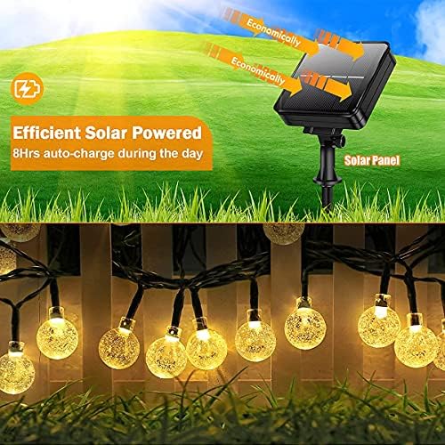 Luzes de cordas solares de jardim, 100 LEDs 40ft 8 modos Crystal Globe Globe Balls Iluminação para Pátio ao ar livre Decora