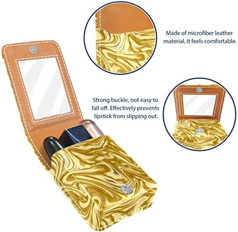 Mini maquiagem de Oryuekan com espelho, bolsa de embreagem Leatherette Lipstick Case, linhas douradas abstrata arte vintage