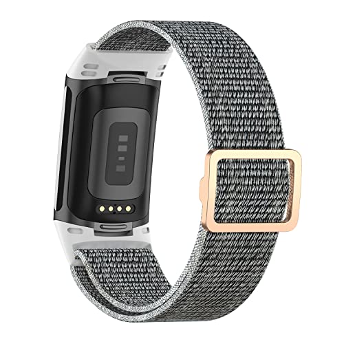 eieuuk elástico relógio de relógio compatível com carga fitbit 5 smartwatch, tecido de nylon respirável em loop de tecido esportivo elástico ajustável substituto para cobrança 5 homens homens, mar conchel, acharge5wbnl1326