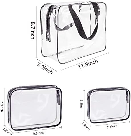 3PCS TSA Bolsa de higieness clara aprovada, bolsa de viagem cristalina bolsa de cosmética PVC, acessórios para viagens Bolsas de maquiagem claras Conjunto de transporte na companhia aérea da companhia aérea do aeroporto Bolsa de bagagem com zíper para mulheres