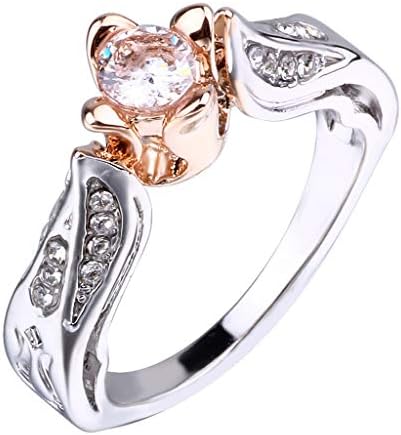 Requintado de ouro rosa rosa rosa floral anel prateado jóias de casamento tamanho 5-10a Bom presente para uma namorada,