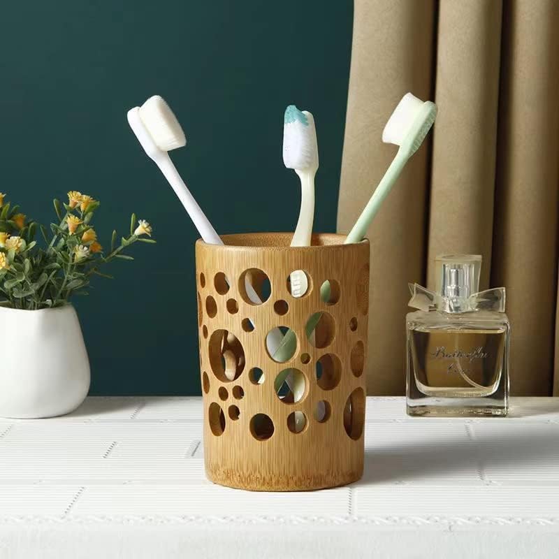 Suporte de escova de dentes de bambu, caneca de dente, porta -escova de dentes de madeira de bambu para banheiro, copo de banheiro