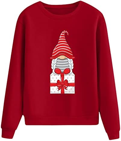 Uikmnh feminino moletom redondo pescoço casual manga longa de inverno clase de Natal Tops de natal gnomo moletom