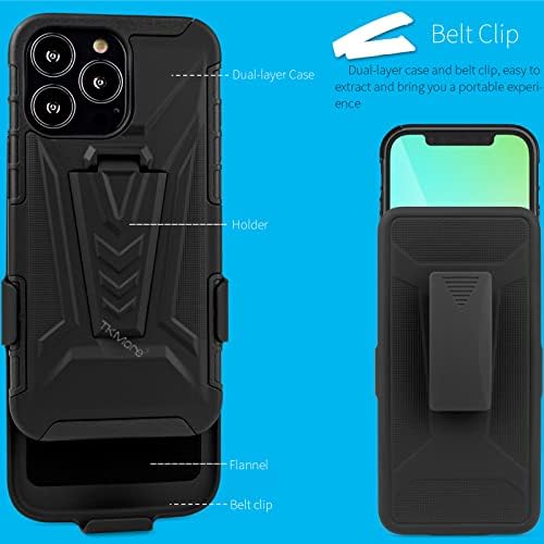 Caixa de clipe de cinto Tkmore para Apple iPhone 13 Mini Cell Teleple Tampa com Holder Kickstand Anti-Knock Black